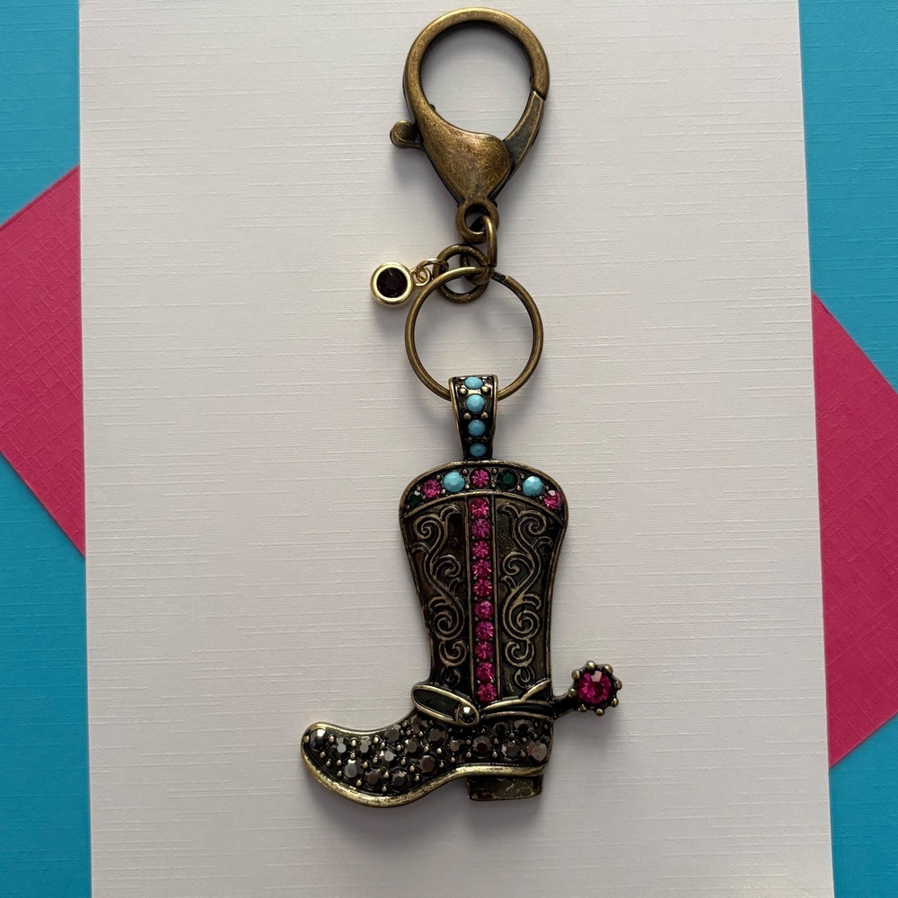 Bronze Rhinestone Western Boot Keychain Purse Charm Keychain Bag Accessory‎